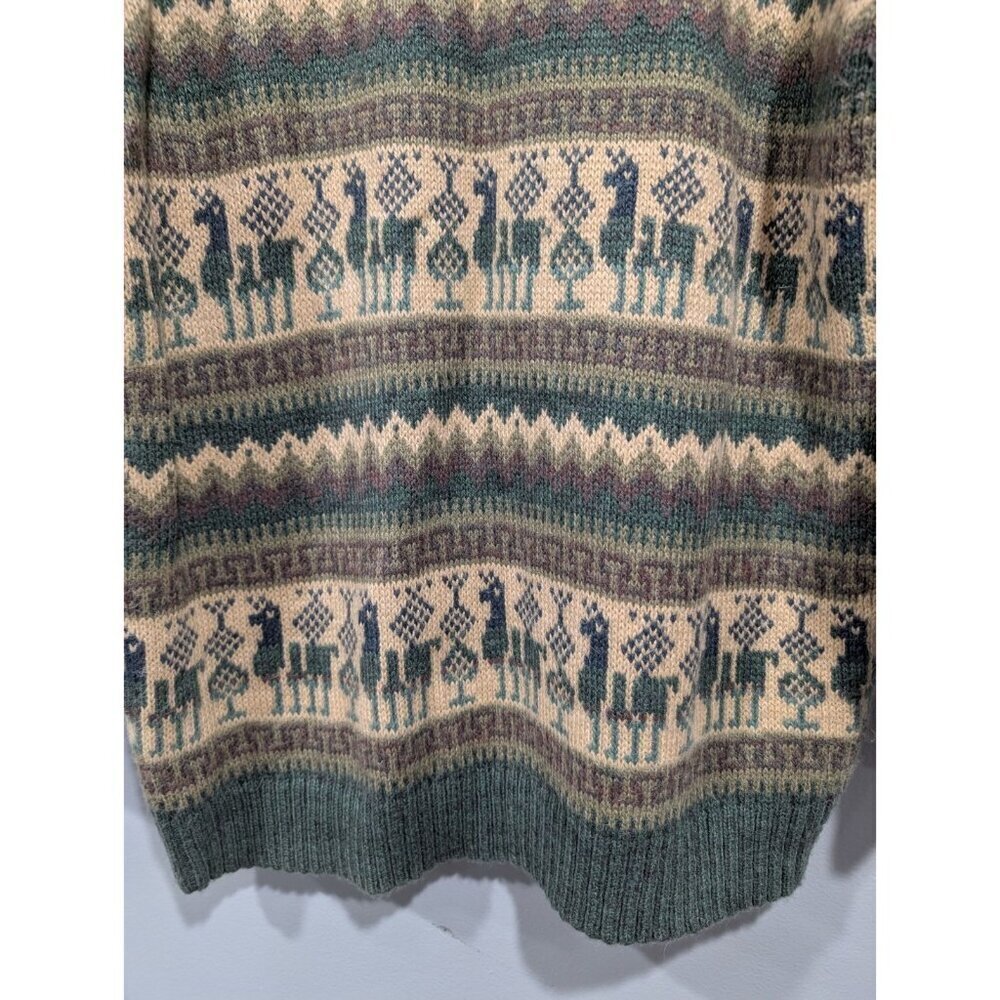 ARTESANIAS Los Incas Alpaca Sweater Pullover Green Tan Striped Long Sleeve Sz M? - Picture 14 of 16